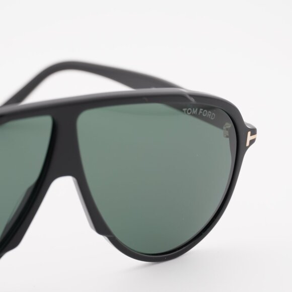 Tom Ford FT1211 01N Vladimir Sunglasses Shiny Black Aviator Frame, Green Lenses - Picture 7 of 13
